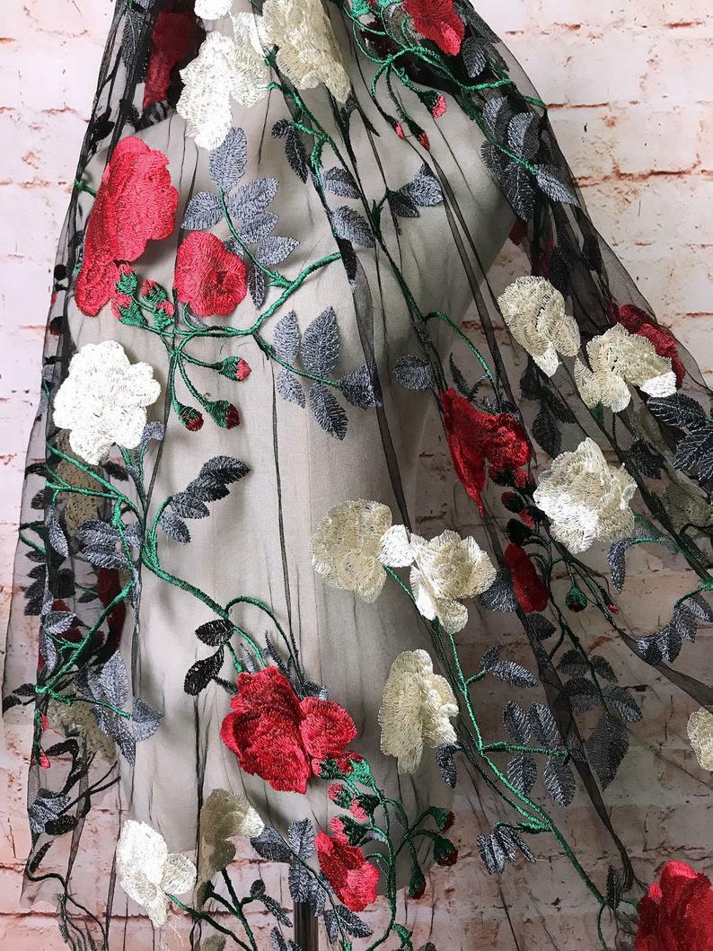 1yard Lace Fabric Red Rose Floral Embroidery Tulle Fabric for Bridal Long Dress | eBay 1yard Lace Fabric Red Rose Floral Embroidery Tulle Fabric for Bridal Long Dress | eBay