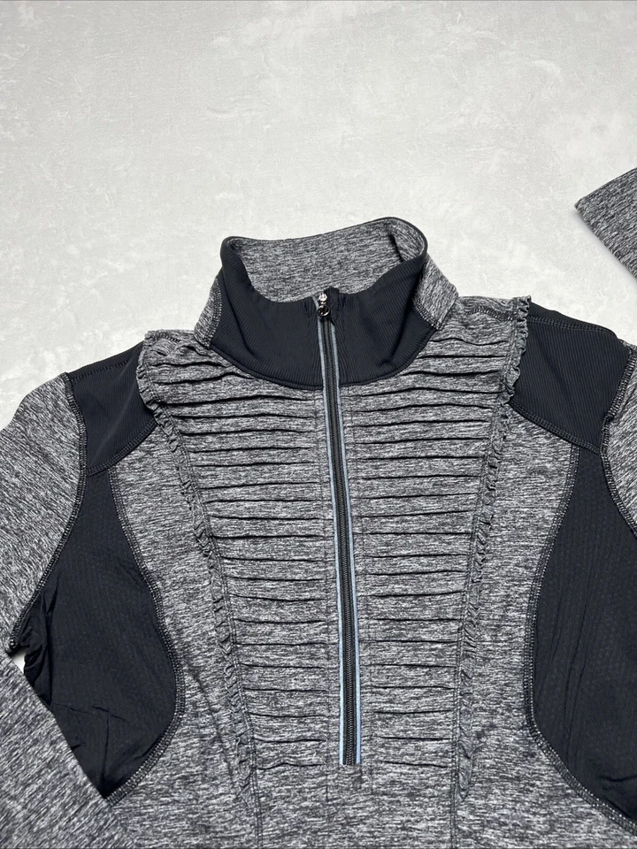 Pullover Lululemon 1/2 Cremallera Manga Larga Gris Con Cremallera Amarilla Mujer Talla 6 Foto 3 de 4