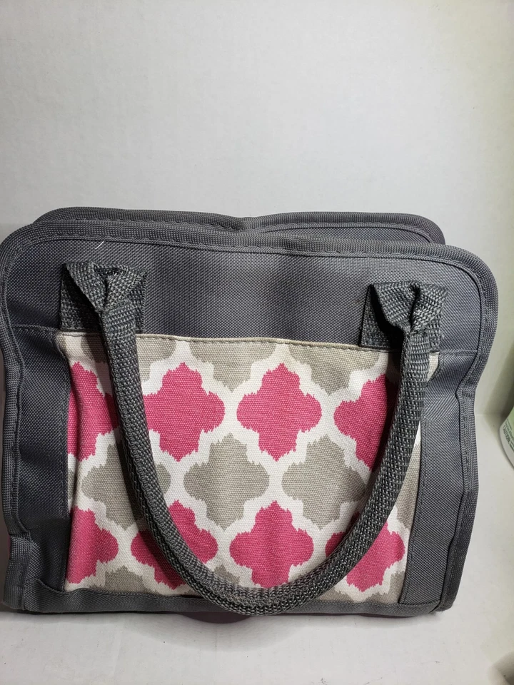Fit & Fresh  insulated lunch Tote bag Geometric Pink Gray Double Handle - Image 2 of 4