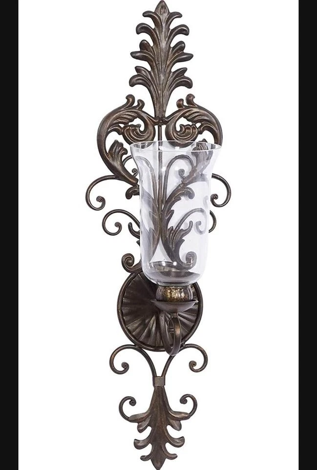 Deco 79 Victorian-Style Metal and Glass Ornate Candle Sconce, 31" H x 10" L - Image 4 of 4