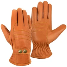 Riparo Men's Genuine Leather Winter Insulated Gloves with Fleece Lining - Brown