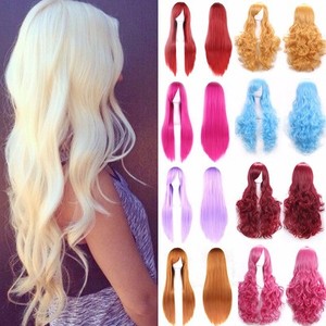 Extra Thick Women Ladies Cosplay Wig Ombre White Pink Long Curly