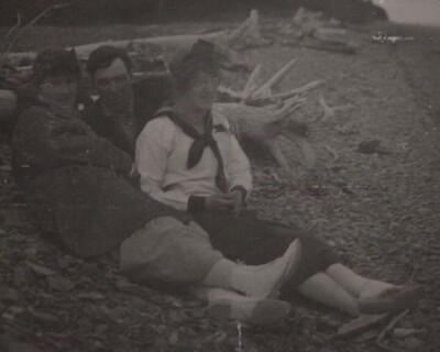 1920s Beach Gathering Three Friends Relaxing Coastal Scene Vintage Outdoor
