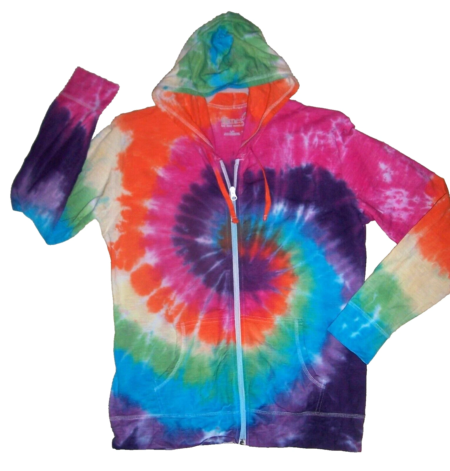LG HOODIE SHIRT JACKET TIE DYE WOMENS HIPPY BLUE PINK PURPLE 12 14 SLUB HANES