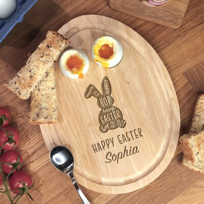 Personalisiertes Frühstücksbrettchen Kinder Frohe Ostern Hase Silhouette Toastform