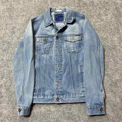 Zara Denim Jacket Chest Pockets Button Front Mens Size S