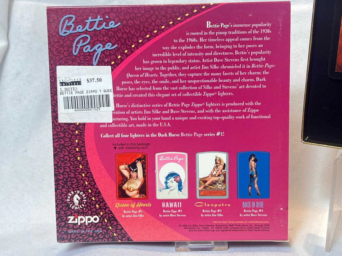 1998 Zippo Lighter Dark Horse Classic Bettie Page Queen Of Hearts