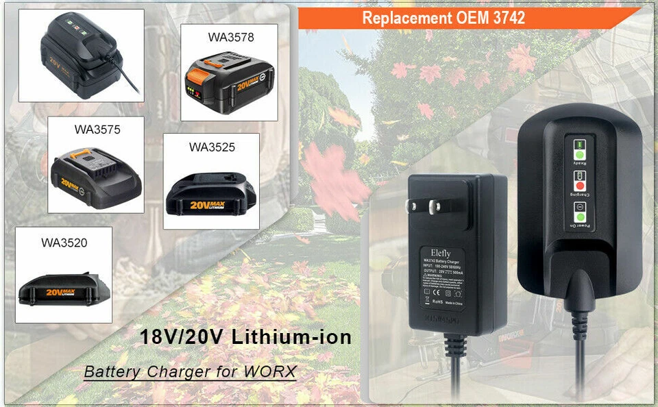 Replace Battery Charger Worx WA3732 for 18V 20V Lithium Battery WA3520 3512 3525 - Image 4 of 4