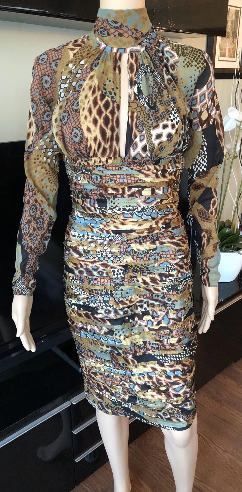 Versace F W 2005 Runway Campaign Ruched Cutout Back Dress