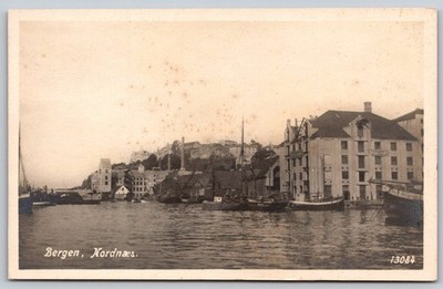 Vintage Postcard Bergen Nordnæs Norway Waterfront Harbor 1919 Posted RPPC C452
