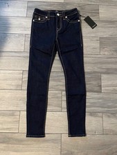 TRUE RELIGION HALLE MR SUPER SKINNY BIG T FLAP JEANS, 2S BODY RINSE, NWT 199, 27