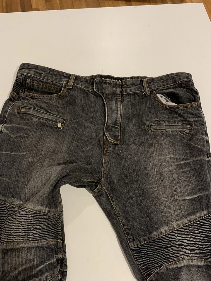Jeans Balmain Paris 42x33 preto motociclista designer de luxo streetwear costela grunge - Imagem 2 de 4
