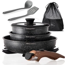 Kitchen Academy Removable Handle Induction Pots and Pans Set - 10 Piece Non-s...