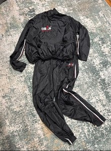 DEFY HEAVY DUTY HOODED SHINY NYLON/PVC SAUNA BLACK SWEATSUIT SIZE 5XL