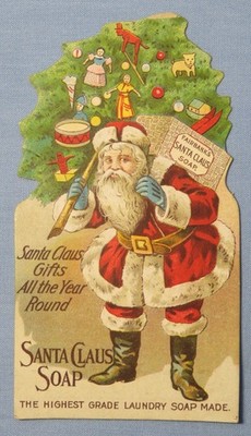 Victorian Trade Card Advertising - Santa Claus Soap - Die Cut - Christmas