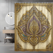 Boho Mandala Lotus Shower Curtain Gold Purple Print