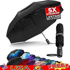 Portable Lightweight Travel Umbrella Windproof Waterproof Compact Double Canopy