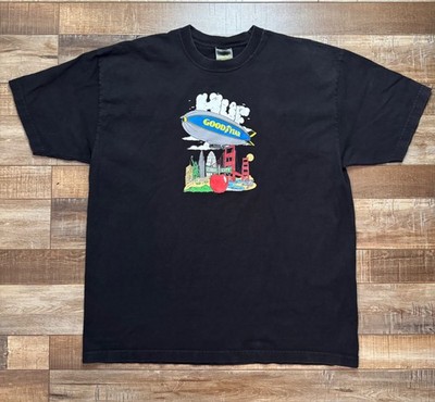 HUF Worldwide Goodyear Blimp Rubber City Hollywood Black Cotton T-shirt Sz Large