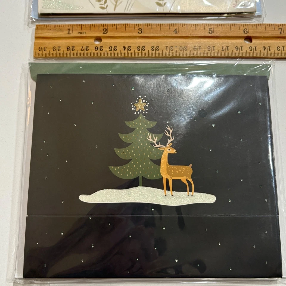 2 Santa Sleigh Reindeer Shadowbox Christmas Cards Deer Tree Snowman - Image 4 of 4