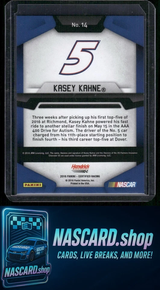 2016 Panini Certified #14 Kasey Kahne Mirror Green #/5 - Image 2 of 2