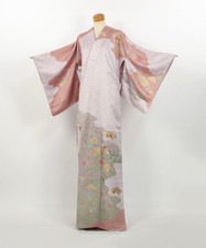 Kimono / Japanese Elegant Silk Homongi Fans, Flowers  Gold Accents / K2507021