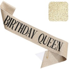 Gold Glitter Birthday Queen Sash for Women Girls, Happy Birthday Party Suppli...