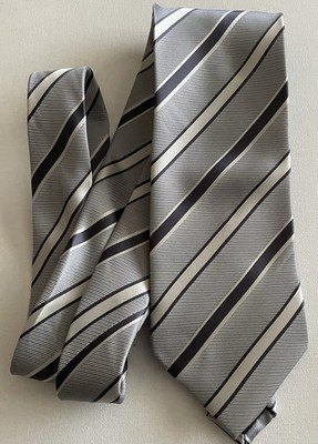Herren Vintage Krawatte, hell & dunkelgrau weiß diagonale Streifen, mit Halteschlaufe
