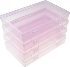 4 Pieces Rectangular Plastic Boxes Empty Storage Organizer Containers with Hinge