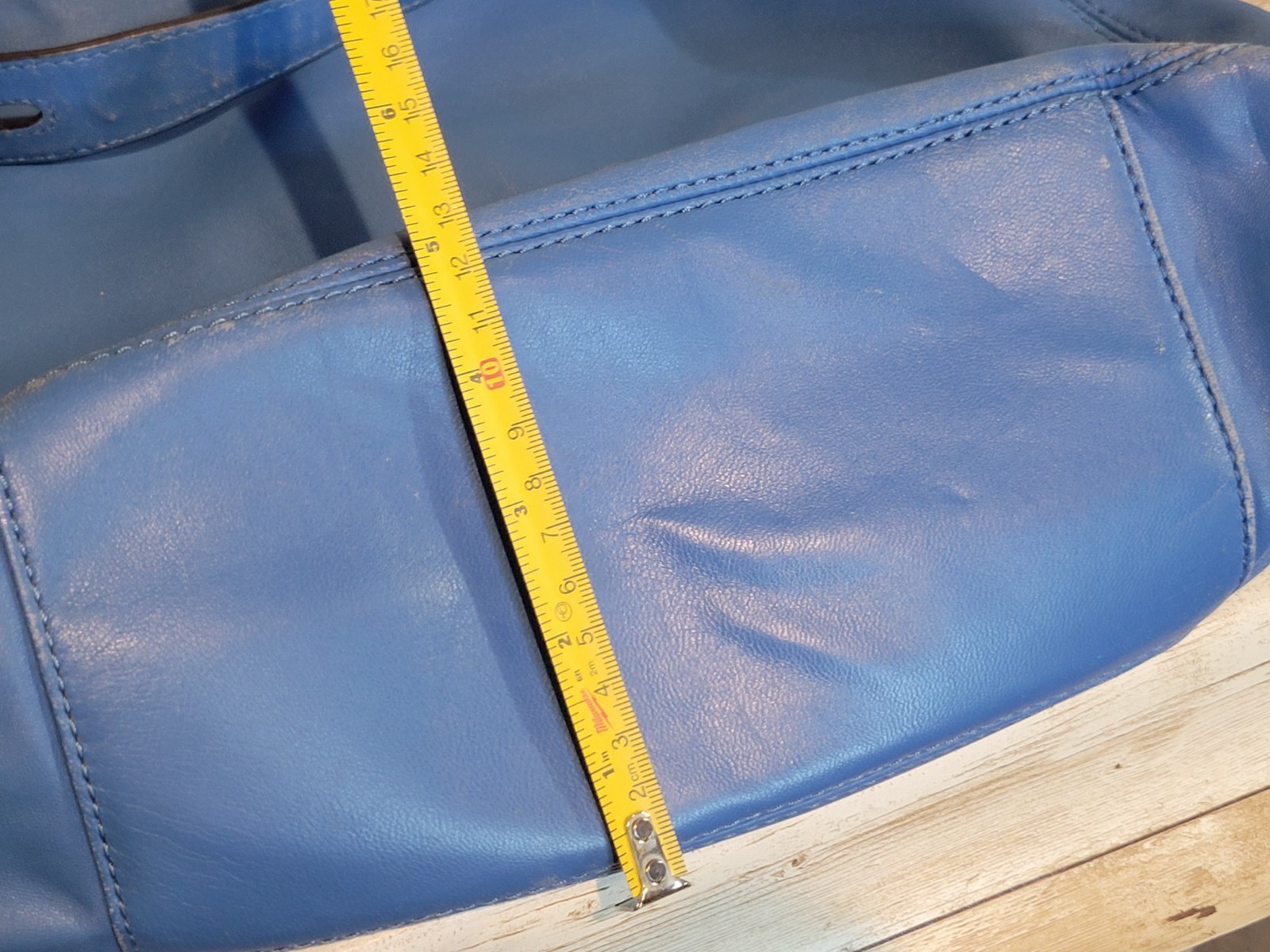 Michael Kors Leather Blue Lillie Tote Double Chain Handle Shoulder Bag Purse thumbnail 15