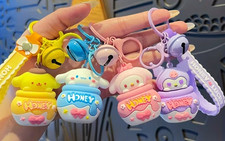 Hello Kitty Friends Honey Jar Keychains with Keyring, Clasp, Bell Strap -NEW
