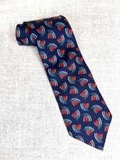 Christian Dior Monsieur Tie Mens Red Navy Blue Abstract Print, Silk, Made In USA