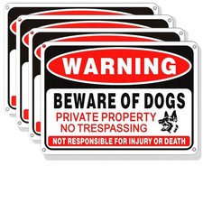 4 Pack Beware of Dog Sign,10X7 Inch High Reflective Beware of Dog Signs for Fenc