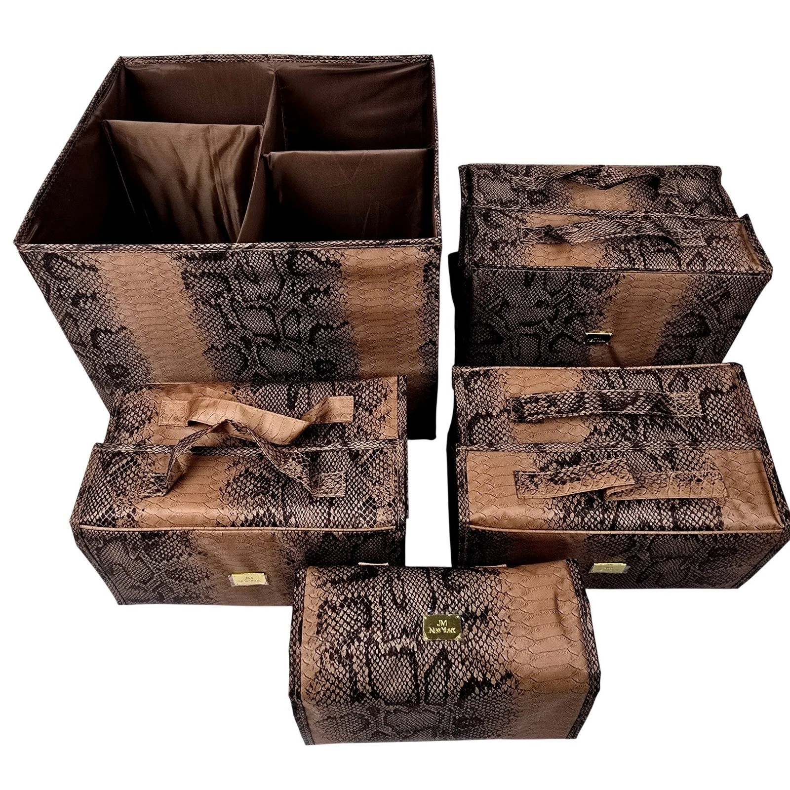 Joy Mangano Better Beauty Case Set 5pc Brown Snakeskin Roll Up Travel Organizer