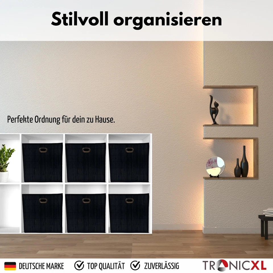 4x Faltbox für Regal Vliess-Stoff + Bambus 31x31x31cm Aufbewahrungswürfel Box - Bild 2 von 4