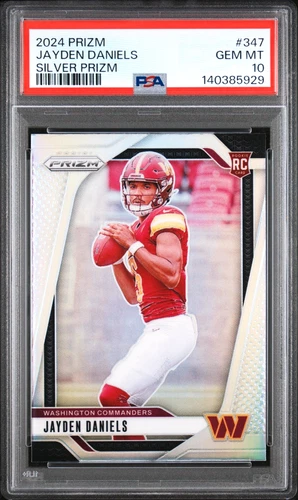 JAYDEN DANIELS 2024 PRIZM SILVER RC #347 PSA 10 GEM MINT! DC COMMANDERS NFL LSU!