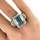 Judith Ripka Vintage Emerald Cut Blue Topaz, CZ, Sterling Silver Ring Sz. 7