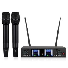 UHF Dual Wireless Cordless Microphone mic System for Church Stage School 2 mics