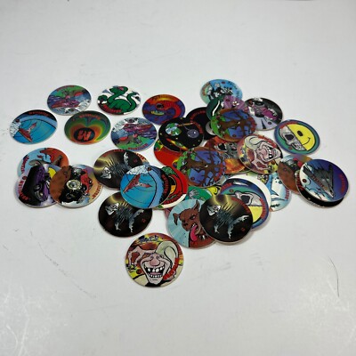 Lot of 40+ Mutilator Pogs Vintage 90s Skulls Stealth Shark Fred Dino