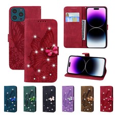 For iPhone 15 14 Pro Max 13 12 11 XR XS 7 Bling Diamond Leather Flip Wallet Case