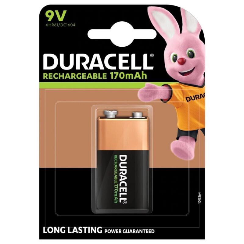 Rechargeable Batteries - Duracell Rechargeable 9V PP3 HR22 170mAh | 1 Pack 5000394056008 |