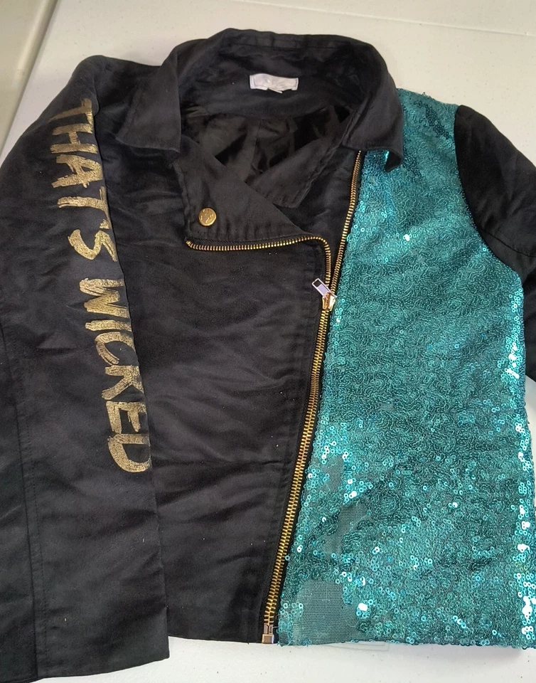 Disney Firmado D Niñas Imitación Gamuza Cremallera Completa Chaqueta Negro Azul Brillo Talla M G001 Foto 2 de 4