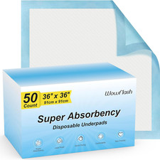50 Count 36 X 36 Super Absorbency Disposable Underpads, Leakproof Quick Drying