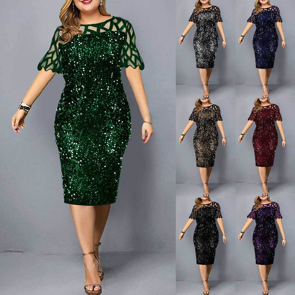 Plus Size Womens Sequin Lace Midi Dress Ladies Cocktail Evening Party  Dresses US | eBay