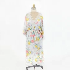 Natori Floral Satin Slip Chemise Robe Ivory Pink L classic intimate victorian