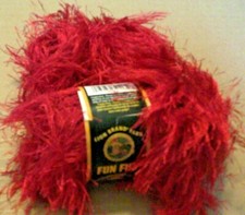 1 Skein red polyester EYELASH Yarn Lion Brand FUN FUR, 100 Polyester