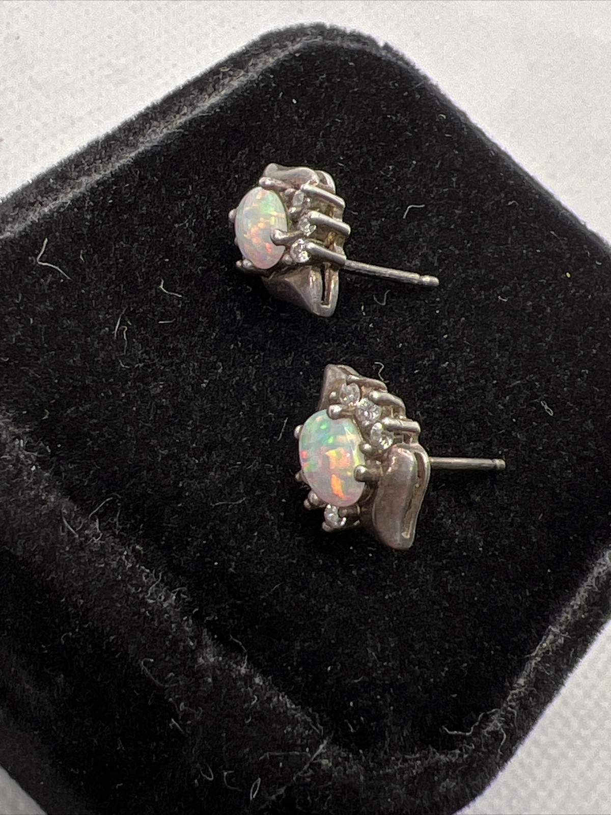 Solid 925Sterling Silver Created Opal & White CZ … - image 10