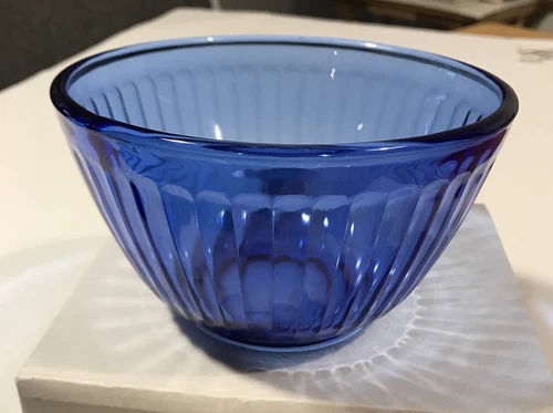 Vintage Pyrex Cobalt Blue 3-Cup Ribbed Glass Mixing Bowl 5.5" Mid Century Modern