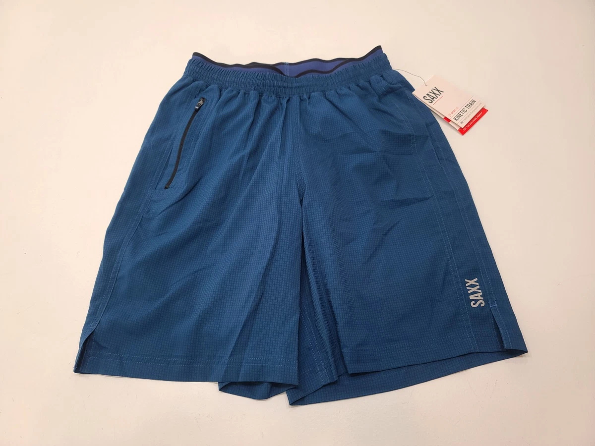 Saxx Kinetic Train 2 in 1 Shorts Blue Lined Built In Brief Elastic Sz S Men  NEW