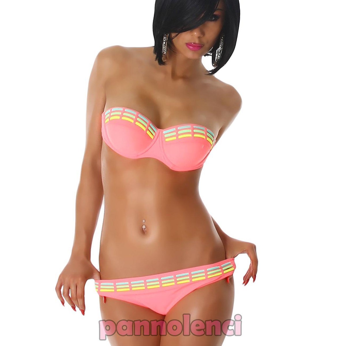 Ensemble Bikini Bandeau Push-up Pour Femme - Haut Tankini Et Bas Shorty - Motif Floral - Polyester/élasthanne - 6