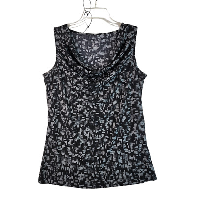 GNW Womens Black Geometric Cowl Neck Sleeveless Blouse Pullover Size Large